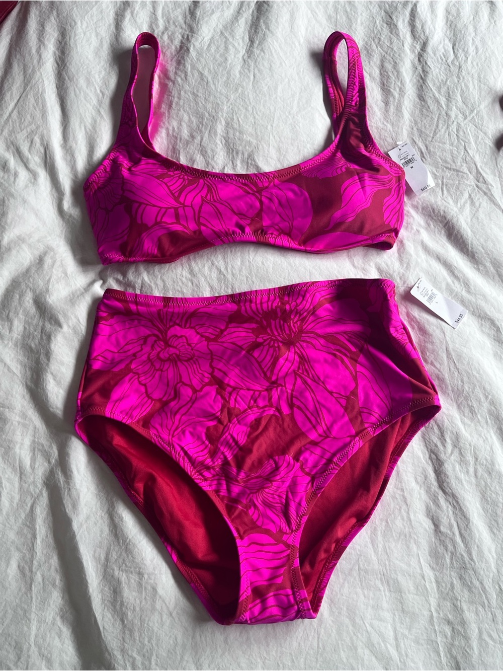 3 Piece GAP Bright Pink Floral High-Rise Bikini Set Brand New with Tags